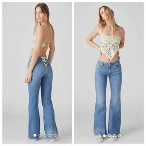 NWOT BDG Urban Outfitters Lace zip Low Rise Vintage Wash Flare Jeans Sz 25